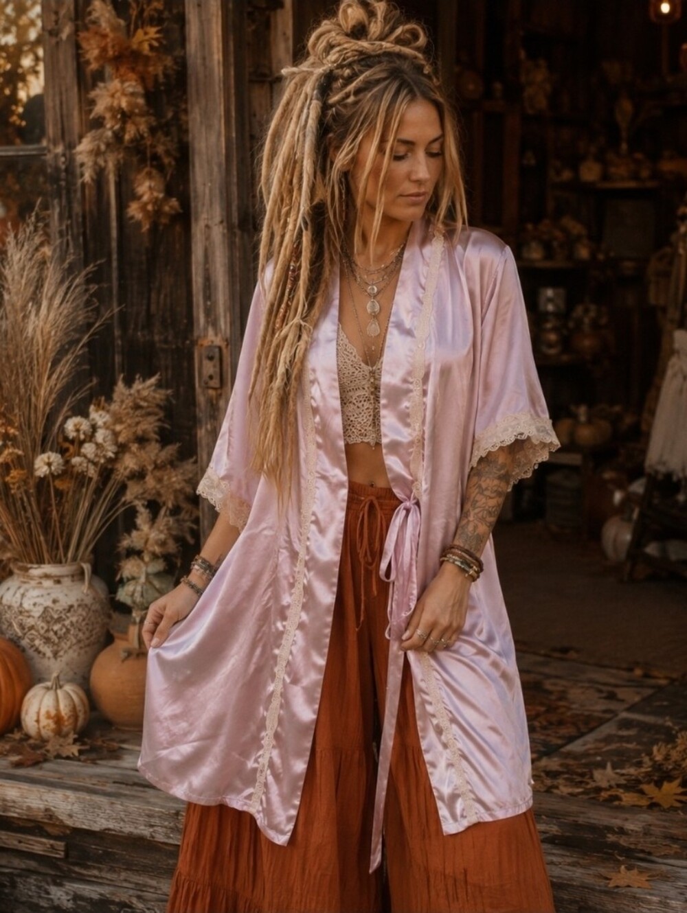 4/$15 Baby Pink Satin Lace Trim Robe | Coquette Boho Y2K